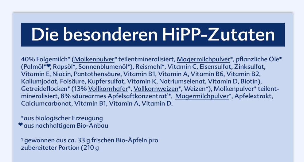 Eine Liste der Inhaltsstoffe eines Nahrungsergänzungsmittels, einschließlich verschiedener Vitamine und Mineralien.