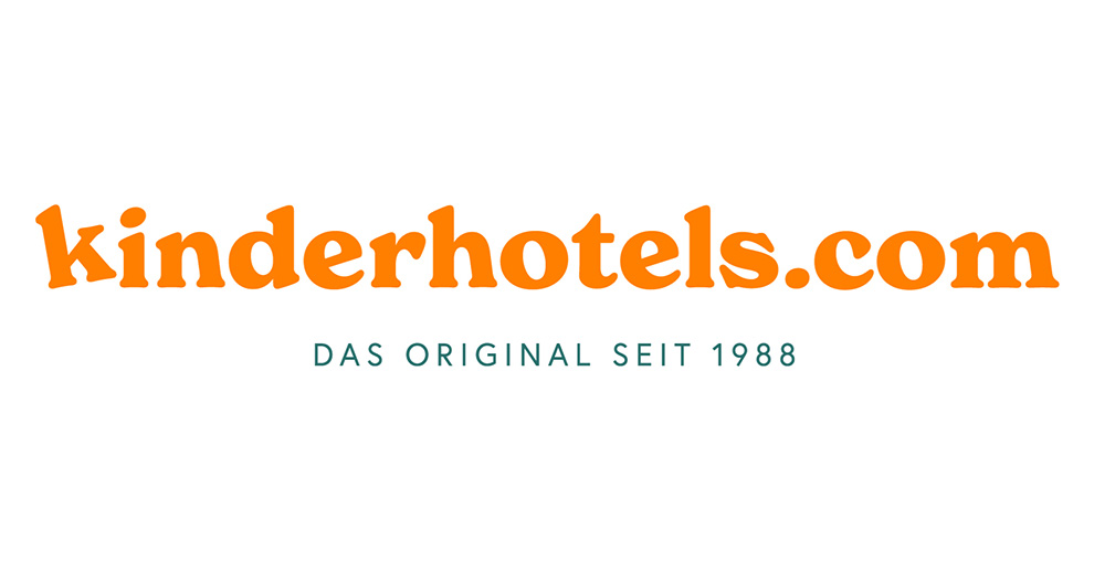 Das Logo von "kinderhotels.com", das die Herkunft "DAS ORIGINAL SEIT 1988" betont.